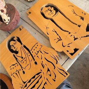 Source Unknown Native American Silhouette Art in Tan